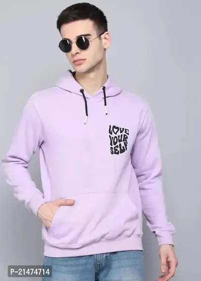 Men Full Sleeve Love Your Self Printed Hooded Sweatshirt (Purple)-thumb3