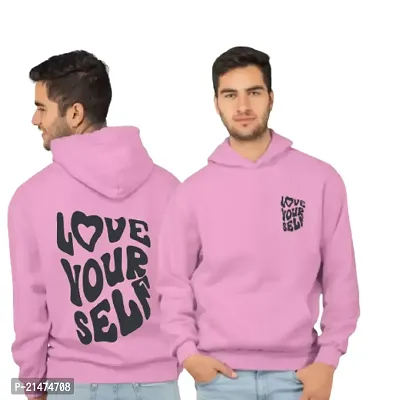 Men Full Sleeve Love Your Self Printed Hooded Sweatshirt (Pink)