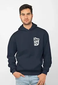 Men Full Sleeve Love Your Self Printed Hooded Sweatshirt (Blue)-thumb2