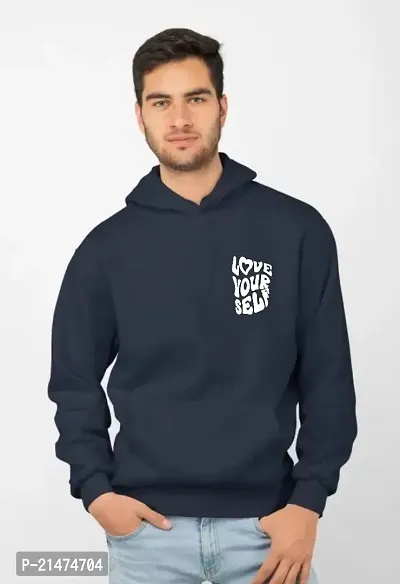 Men Full Sleeve Love Your Self Printed Hooded Sweatshirt (Blue)-thumb3