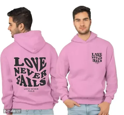 Men Full Sleeve Love Never Fail Printed Hooded Sweatshirt (Pink)-thumb0