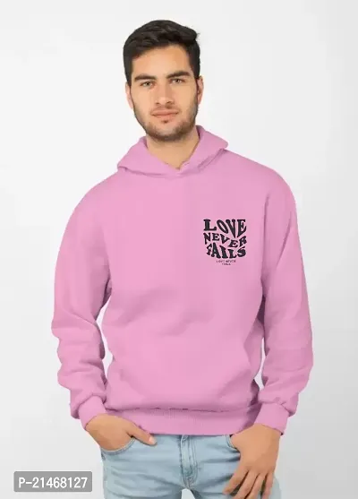 Men Full Sleeve Love Never Fail Printed Hooded Sweatshirt (Pink)-thumb3