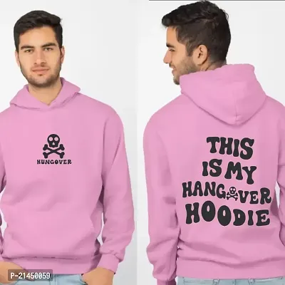 Men Full Sleeve Hungover Printed Hooded Sweatshirt (Pink)
