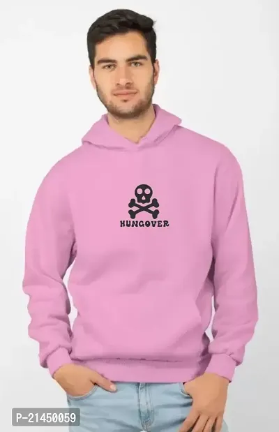 Men Full Sleeve Hungover Printed Hooded Sweatshirt (Pink)-thumb3