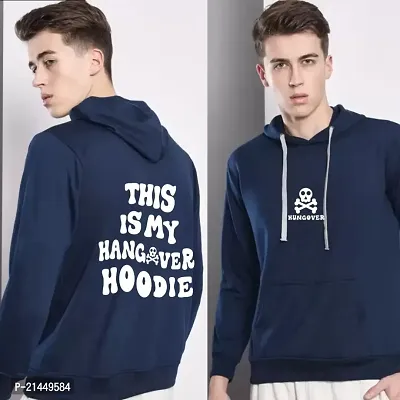 Men Full Sleeve Hungover Printed Hooded Sweatshirt (Blue)