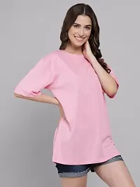 Women's Solid Round Neck Half Oversize Casual T-Shirt-thumb1