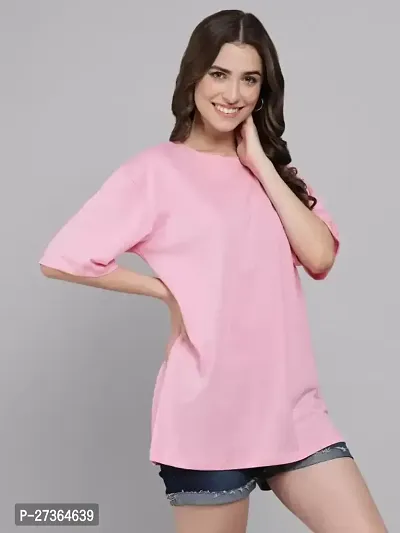 Women's Solid Round Neck Half Oversize Casual T-Shirt-thumb2