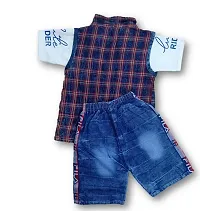 3 piece set for Boys 1 T-shirt, 1 Half Jacket, 1 Denim Shorts colour is Red-thumb2