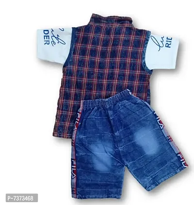 3 piece set for Boys 1 T-shirt, 1 Half Jacket, 1 Denim Shorts colour is Red-thumb3