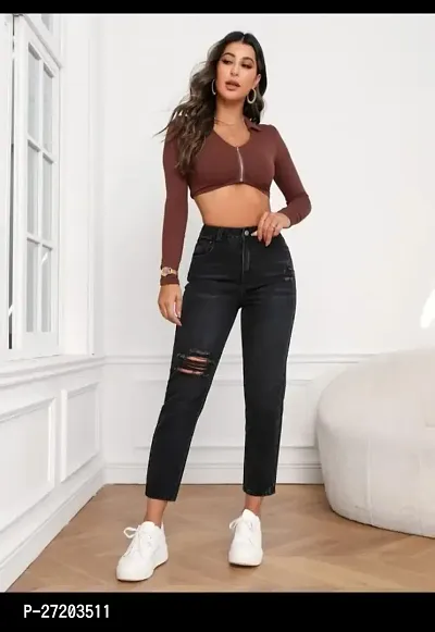 Stylish Black Denim Solid Jeans For Women