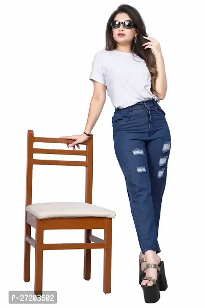 Stylish Navy Blue Denim Solid Jeans For Women