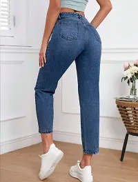 Stylish Navy Blue Denim Solid Jeans For Women-thumb1