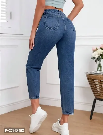 Stylish Navy Blue Denim Solid Jeans For Women-thumb2
