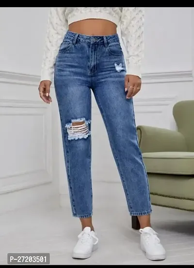 Stylish Navy Blue Denim Solid Jeans For Women-thumb2