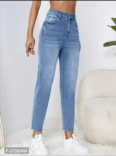 Stylish Blue Denim Solid Jeans For Women-thumb3