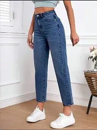Stylish Navy Blue Denim Solid Jeans For Women-thumb3