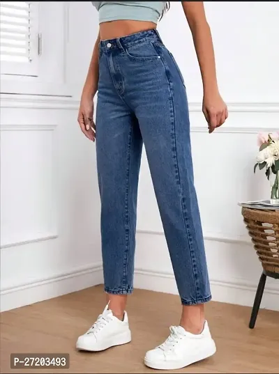 Stylish Navy Blue Denim Solid Jeans For Women-thumb4