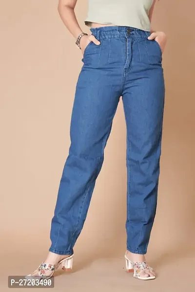 Stylish Navy Blue Denim Solid Jeans For Women