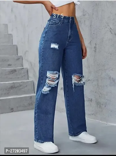 Stylish Navy Blue Denim Solid Jeans For Women-thumb3