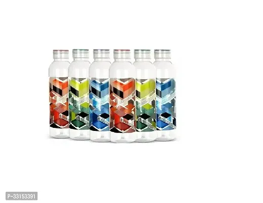 Printed White Color Plastic Water Bottle Set of 6 Piece Combo reusable for Fridge Travel Office Gym  School-thumb0