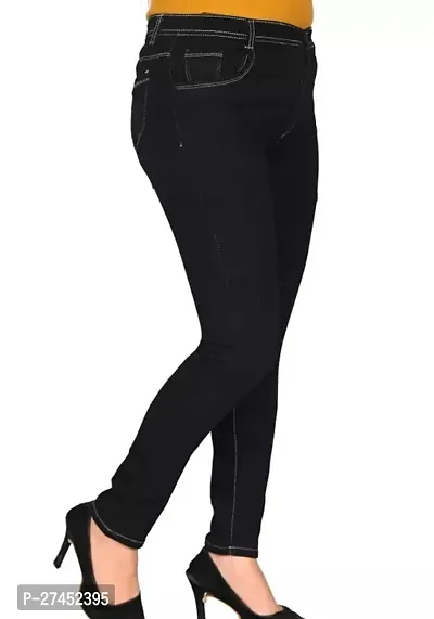 Stylish Black Denim Solid Jeans For Women