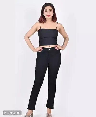 Stylish Black Denim Solid Jeans For Women