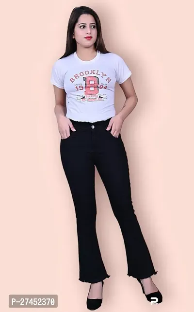 Stylish Black Denim Solid Jeans For Women-thumb0