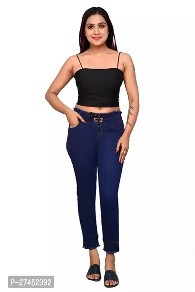 Stylish Blue Denim Solid Jeans For Women