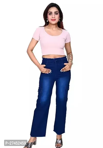 Stylish Blue Denim Solid Jeans For Women