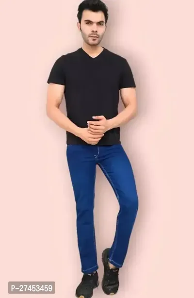 Stylish Blue Denim Solid Slim Fit Jeans For Men