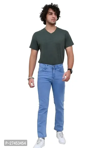 Stylish Blue Denim Solid Slim Fit Jeans For Men-thumb0