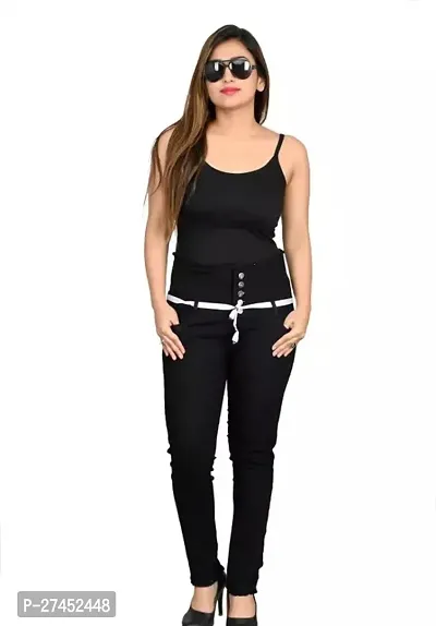 Stylish Black Denim Solid Jeans For Women