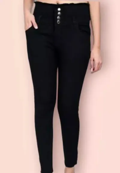 Luxsis Women's/Ladies/Girls Skinny Fit Denim High Waist Self Design Jeans - Black
