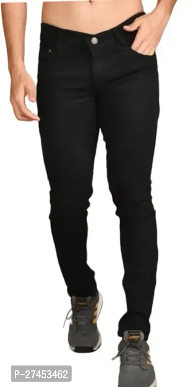 Stylish Black Denim Solid Slim Fit Jeans For Men-thumb0
