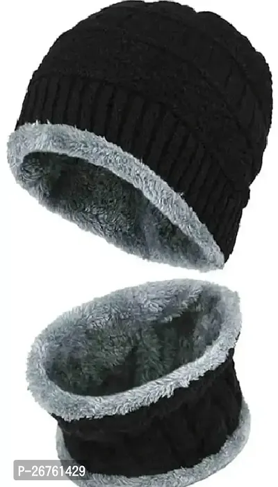 Stylish Cap With Muffler For Unisex Winter Wear-thumb0