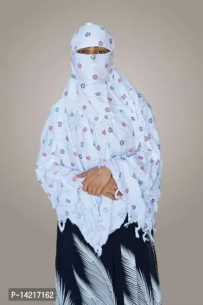 Scarf Cum Mask For Women Full Face And Hand Covered Ready To Wear Stitched Dupatta Anti Polution And Sun Rays Protction Smart Scarf With Tiny Prints