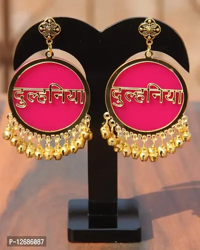 RN Collection Acrylic Dulhaniya Earrings For Women & Girls. (Pink & Gold)-thumb2