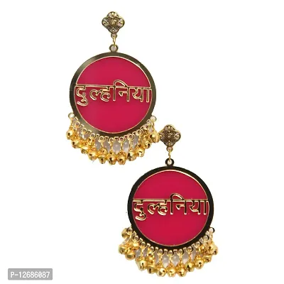 RN Collection Acrylic Dulhaniya Earrings For Women & Girls. (Pink & Gold)-thumb0