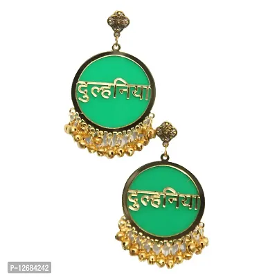 RN Collection Acrylic Dulhaniya Earrings For Women  Girls. (Green  Gold)