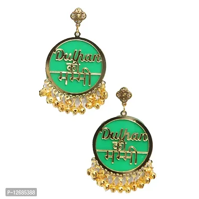 RN Collection Acrylic Dulhan Ki Mummy Earrings For Women & Girls. (Green & Gold)