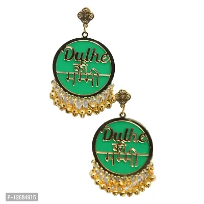 RN Collection Acrylic Dulhe Ki Mummy Earrings For Women  Girls. (Green  Gold)