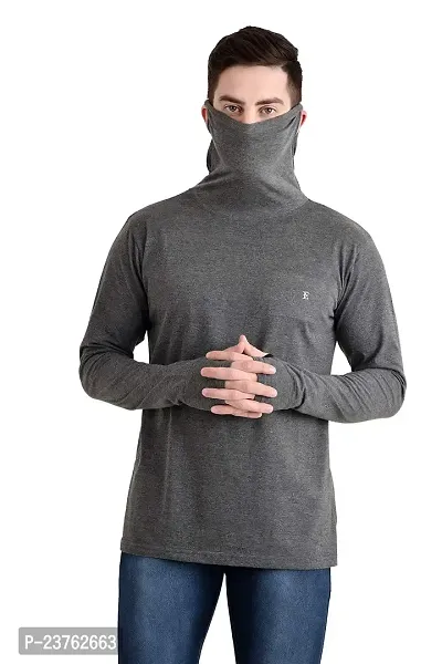 The Bonte Men's Pure Cotton Regular Fit Full Sleeve T-Shirt with Mask - Charcoal Grey