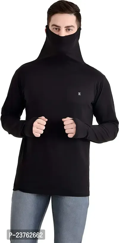 The Bonte Men's Pure Cotton Regular Fit Full Sleeve T-Shirt with Mask - Black