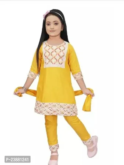 Alluring Yellow Georgette Embellished Kurtas With Bottom Set For Girls