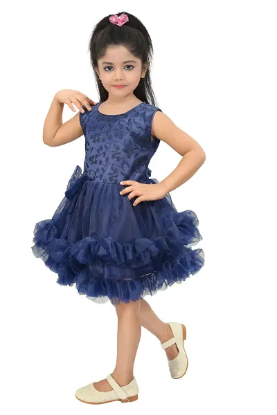 IFSA Garments Net Casual Comfortable Knee Length Frock Dress for Girls Kids