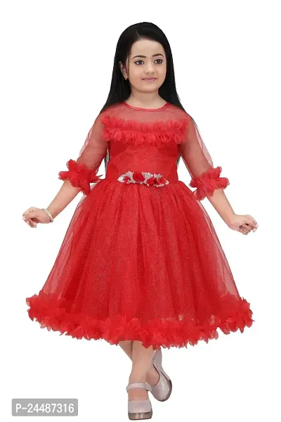 IFSA Garments Net Casual Comfortable Knee Length Frock Dress for Girls Kids (,)-thumb2