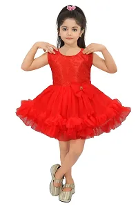 IFSA Garments Net Casual Comfortable Knee Length Frock Dress for Girls Kids-thumb2