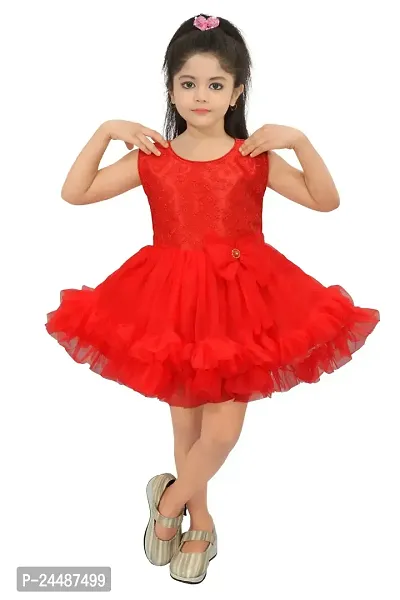 IFSA Garments Net Casual Comfortable Knee Length Frock Dress for Girls Kids-thumb3