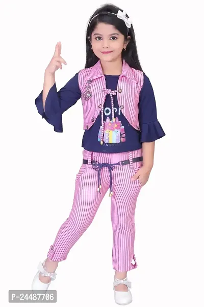 IFSA Garments Crepe Casual Comfortable Top  Bottom Set with Jacket For Girls Kids