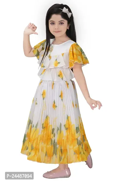 IFSA Garments Georgette Casual Comfortable Knee Length Frock Dress for Girls Kids-thumb2